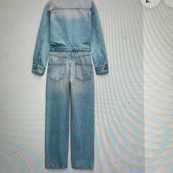Zara denim jumpsuit with button front flare ankle - Picture 5 of 10